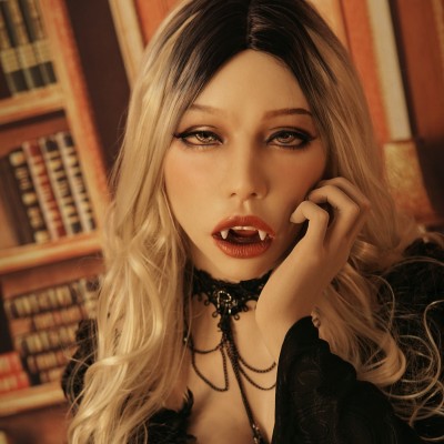 (Poppy+)Vampire Makeup New Design Soft Silicone Female Full Head With Ball Gag  DMS Crossdress Sex Playing Doll Mask 