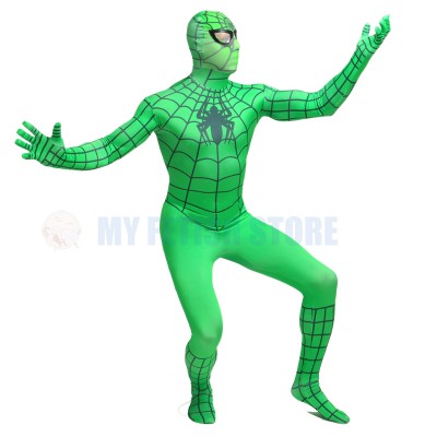 a2 Full Body green  Spider-man Lycra Spandex Bodysuit Cosplay Zentai  Suit Halloween Fancy Dress Costume 