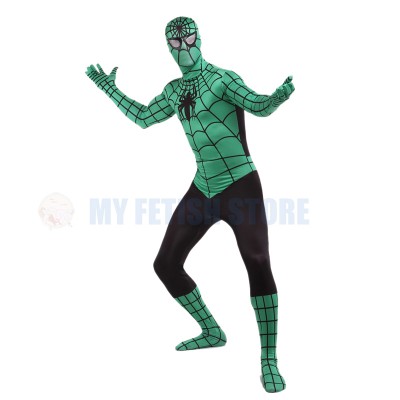 Full Body  Green and black Spider-man Lycra Spandex Bodysuit Cosplay Zentai  Suit Halloween Fancy Dress Costume 