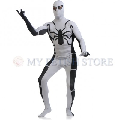 a1Full Body white and black  Spider-man Lycra Spandex Bodysuit Cosplay Zentai  Suit Halloween Fancy Dress Costume 