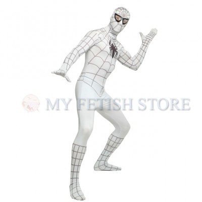 a2Full Body  White and black Spider-man Lycra Spandex Bodysuit Cosplay Zentai  Suit Halloween Fancy Dress Costume 