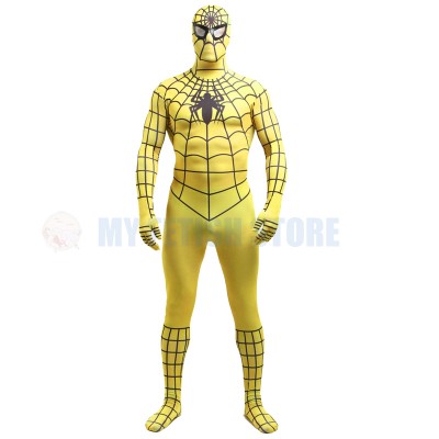 a3Full Body  yellow Spider-man Lycra Spandex Bodysuit Cosplay Zentai  Suit Halloween Fancy Dress Costume 