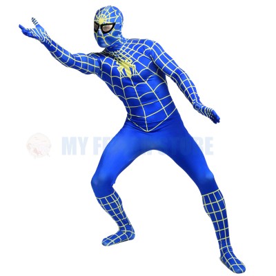 a2 Full Body  blue Spider-man Lycra Spandex Bodysuit Cosplay Zentai  Suit Halloween Fancy Dress Costume 