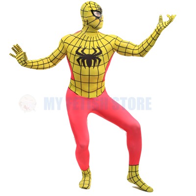  Full Body  yellow and red Spider-man Lycra Spandex Bodysuit Cosplay Zentai  Suit Halloween Fancy Dress Costume 