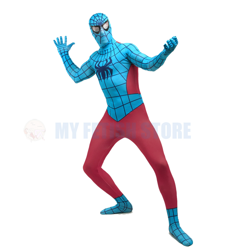 Full Body blue and red Spider-man Lycra Spandex Bodysuit Cosplay Zentai ...