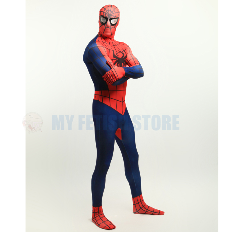 Full Body Red and navy blue Spider-man Lycra Spandex Bodysuit Cosplay ...