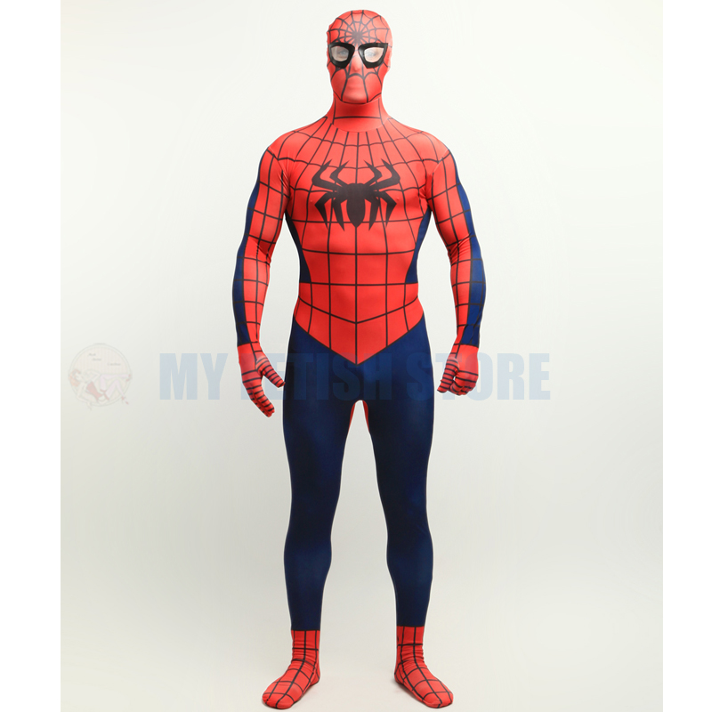 Full Body Red and navy blue Spider-man Lycra Spandex Bodysuit Cosplay ...