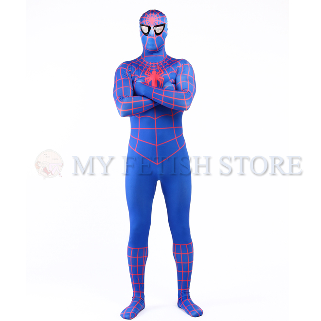 Full Body blue and red Spider-man Lycra Spandex Bodysuit Cosplay Zentai ...